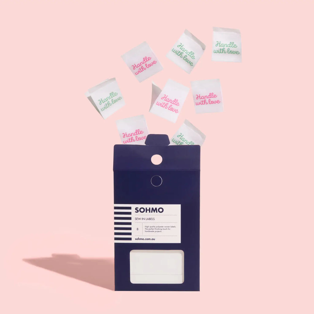 SOHMO "Handle with Love" Sew-in Labels - Pink & Sage Green, Pack of 8